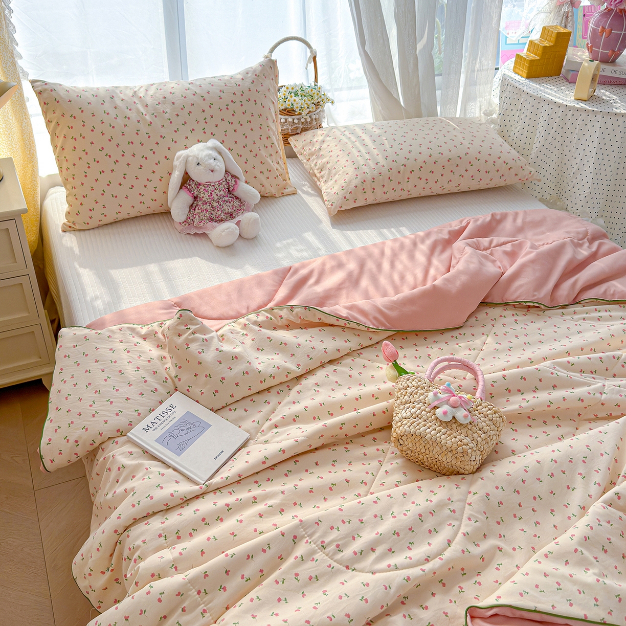 91家纺网 家纺一手货源 找家纺 弗苓家纺 2026新款A类水洗皱皱纱夏被夏凉被空调被 郁金香