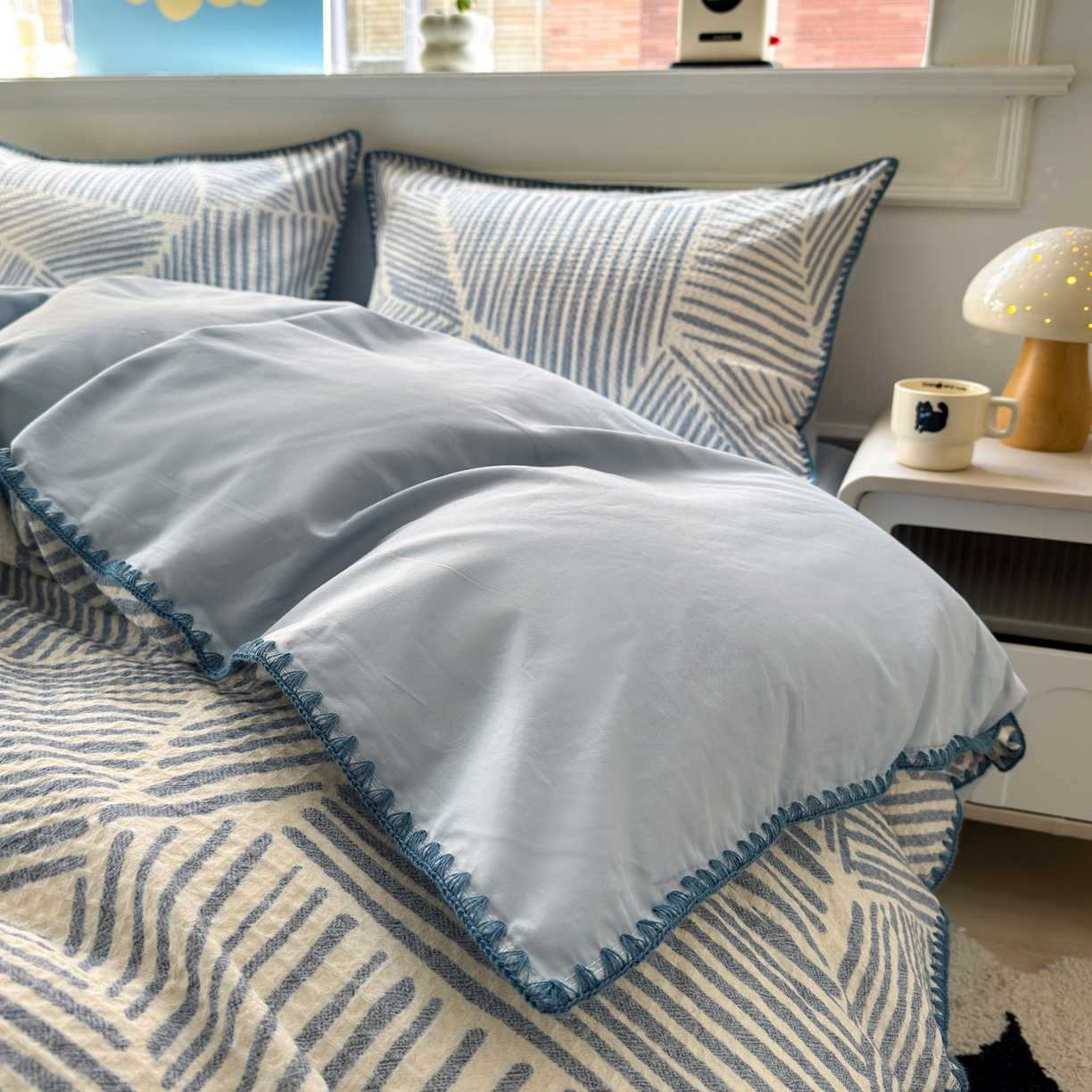 91家纺网 家纺一手货源 找家纺 （总）雯雨家纺 2026新款A类全棉华夫格提花贝壳边工艺四件套