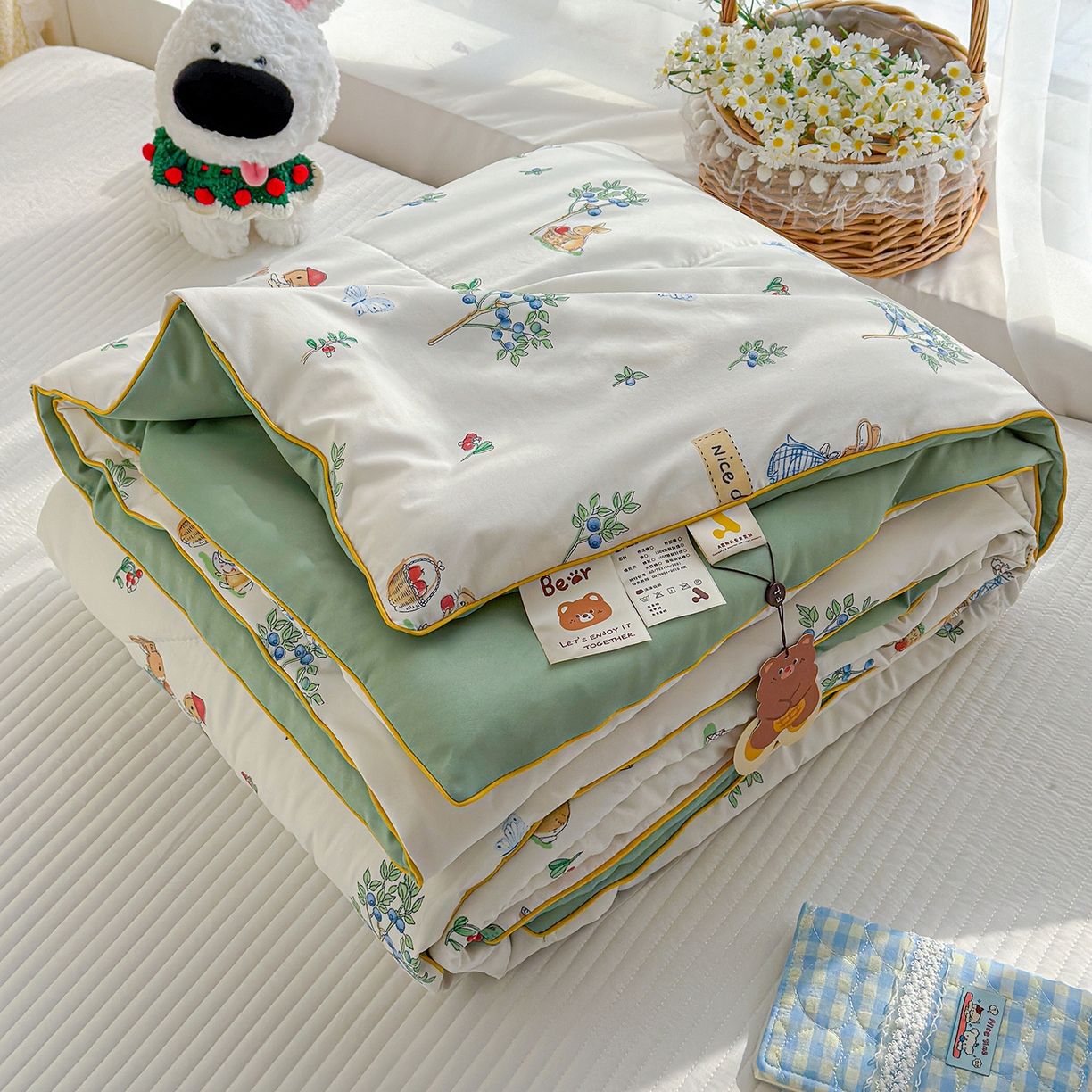 91家纺网 家纺一手货源 找家纺 弗苓家纺 2026新款A类水洗皱皱纱夏被夏凉被空调被 米乐兔