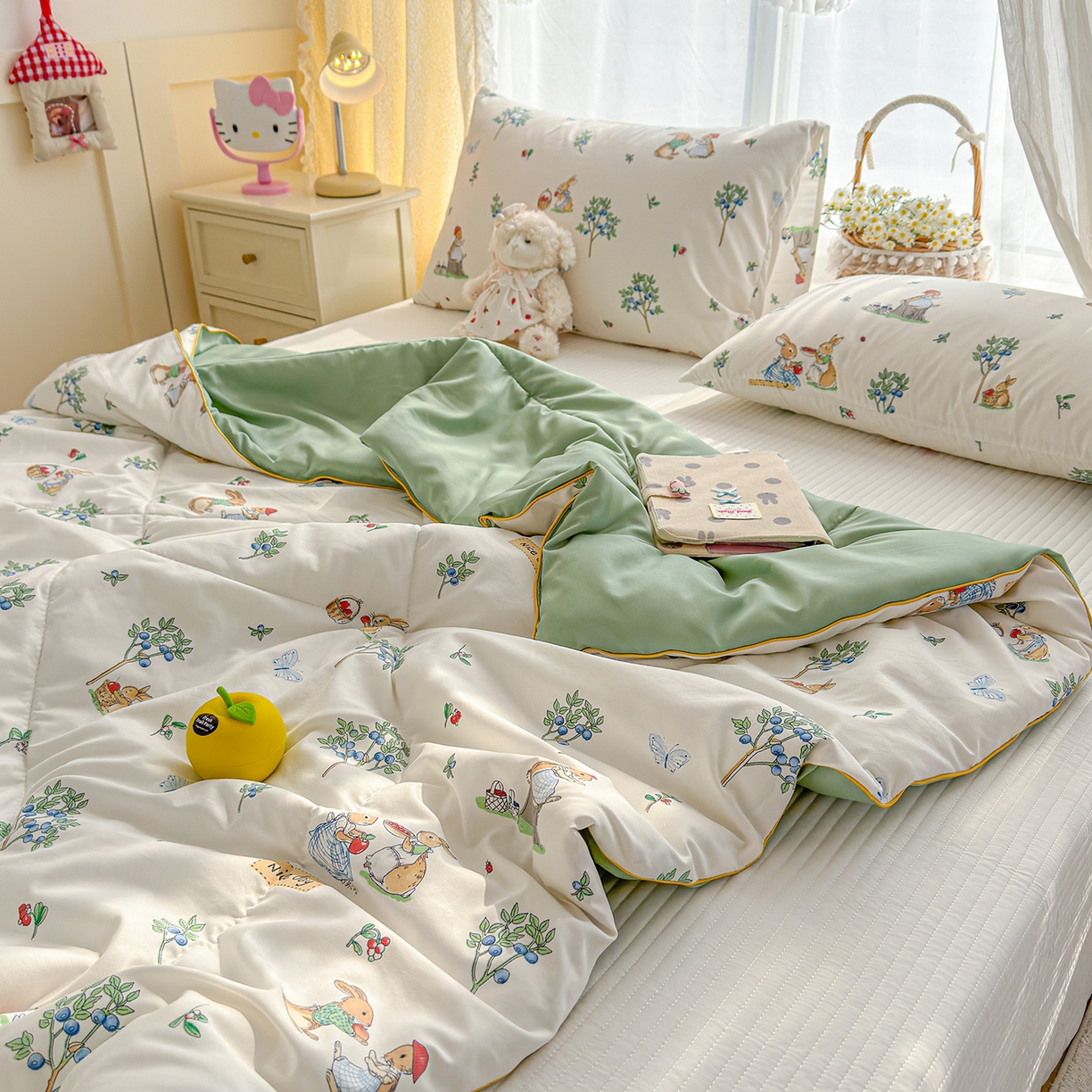 91家纺网 家纺一手货源 找家纺 弗苓家纺 2026新款A类水洗皱皱纱夏被夏凉被空调被 米乐兔