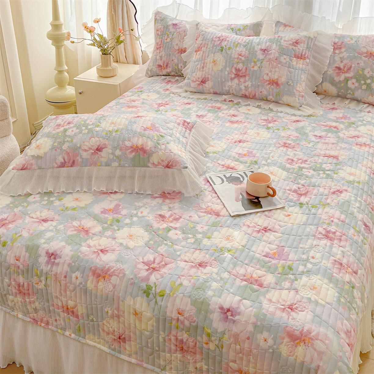 91家纺网 家纺一手货源 找家纺 （总）宜凡家纺 2026新款全棉印花雪纺夹棉床盖四件套