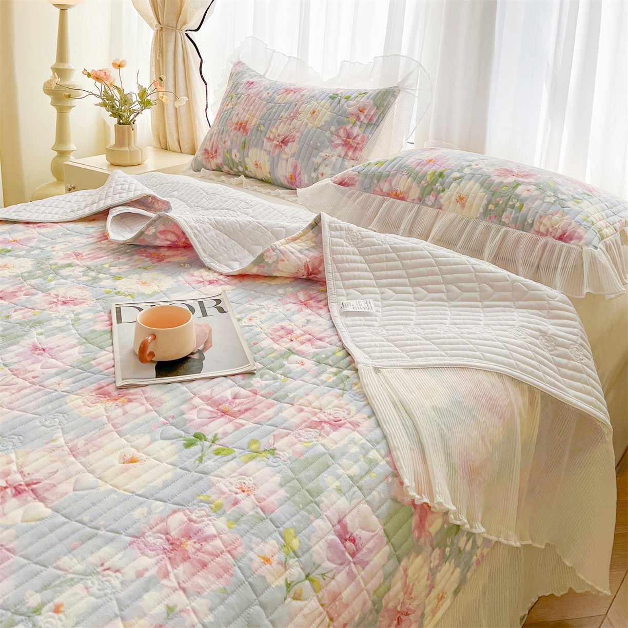 91家纺网 家纺一手货源 找家纺 （总）宜凡家纺 2026新款全棉印花雪纺夹棉床盖四件套