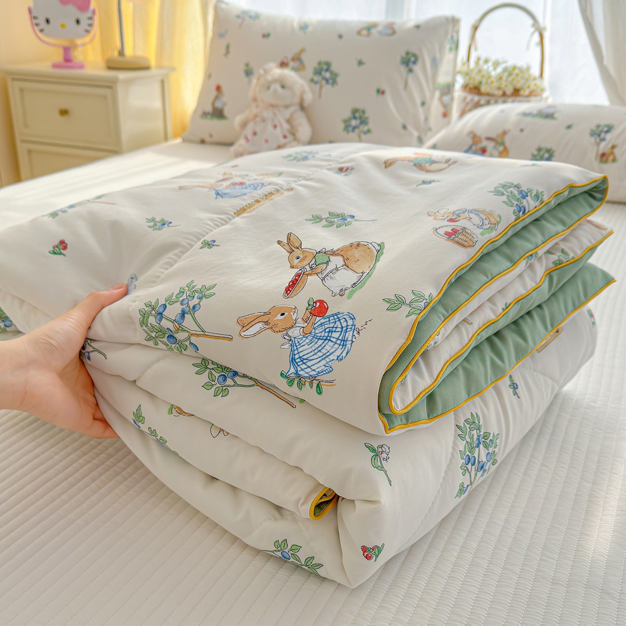 91家纺网 家纺一手货源 找家纺 弗苓家纺 2026新款A类水洗皱皱纱夏被夏凉被空调被 米乐兔