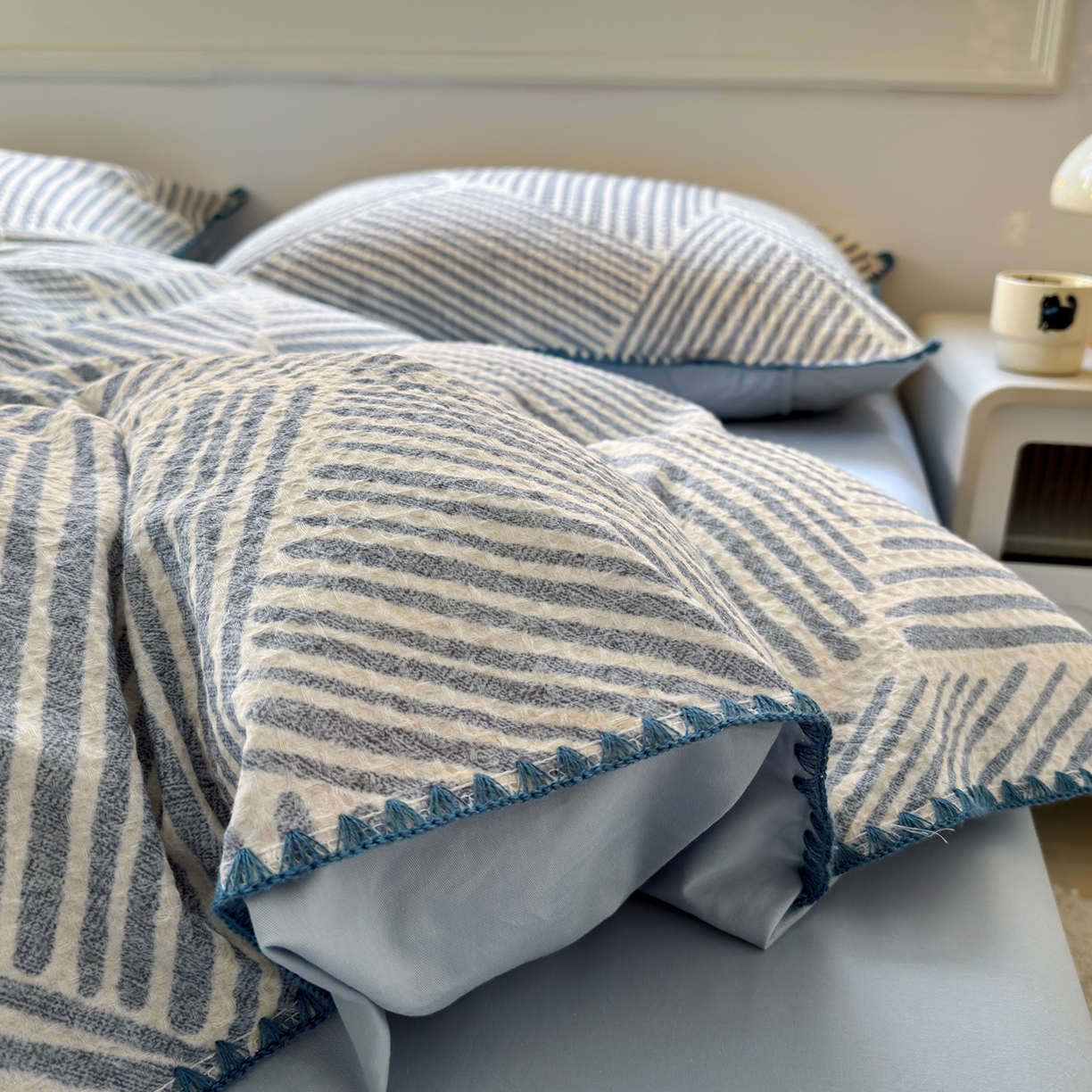 91家纺网 家纺一手货源 找家纺 （总）雯雨家纺 2026新款A类全棉华夫格提花贝壳边工艺四件套