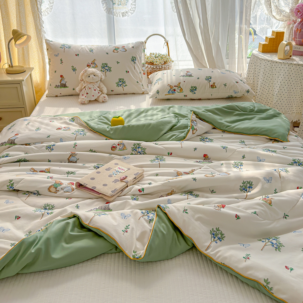 91家纺网 家纺一手货源 找家纺 弗苓家纺 2026新款A类水洗皱皱纱夏被夏凉被空调被 米乐兔