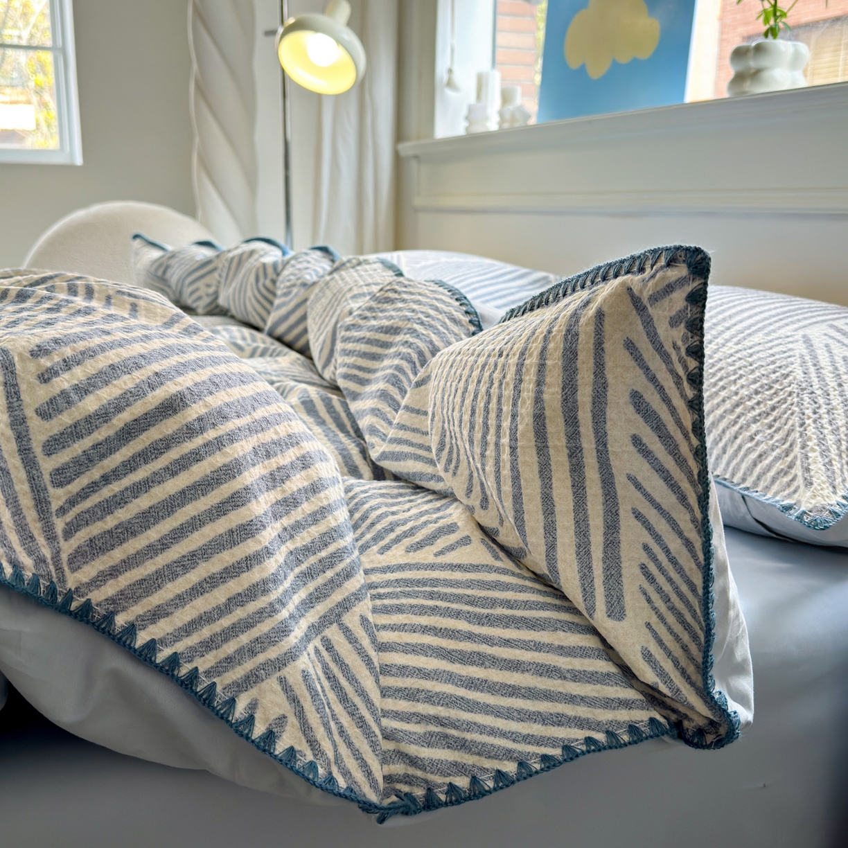 91家纺网 家纺一手货源 找家纺 （总）雯雨家纺 2026新款A类全棉华夫格提花贝壳边工艺四件套