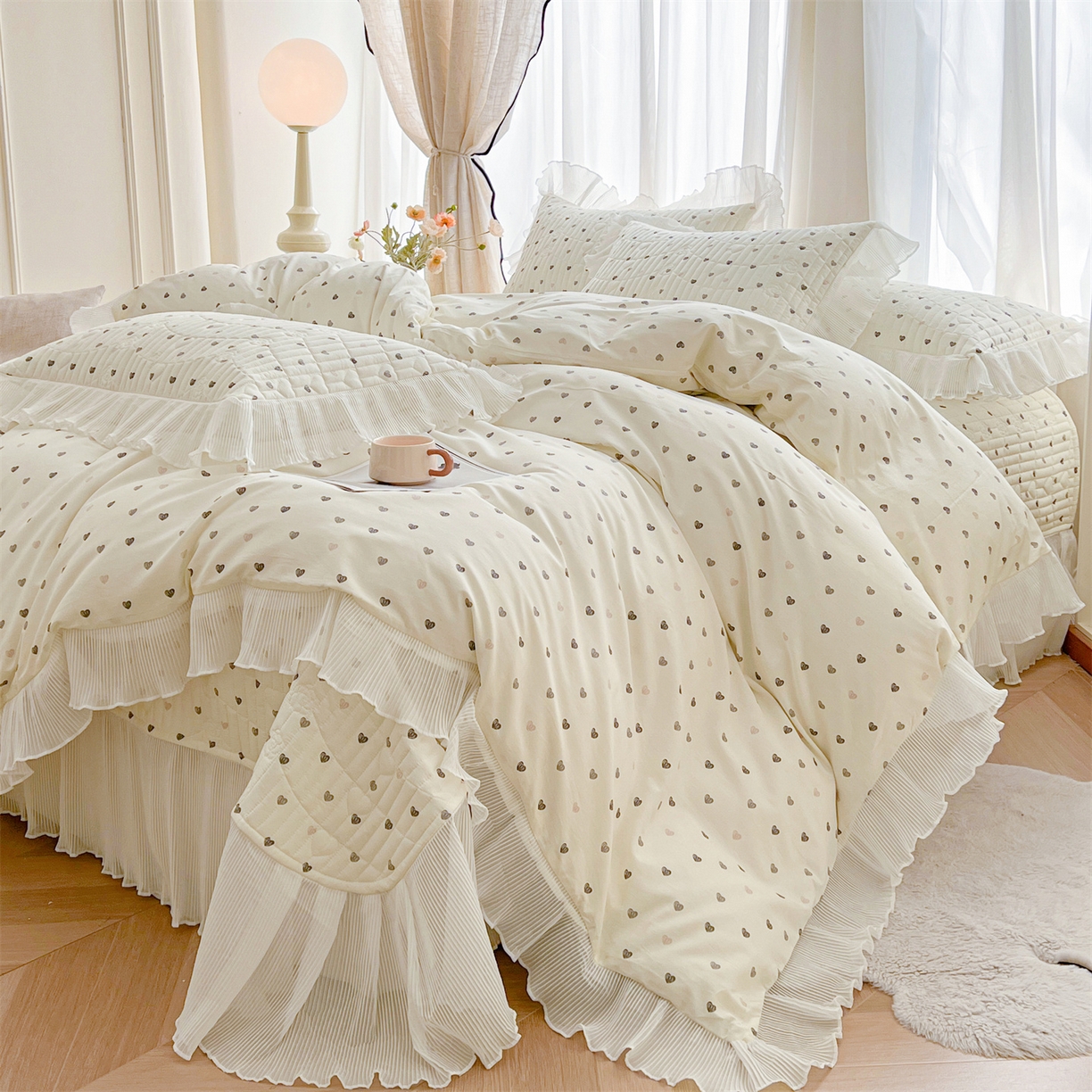 91家纺网 家纺一手货源 找家纺 宜凡家纺 2026新款全棉印花雪纺夹棉床盖四件套 绘梦