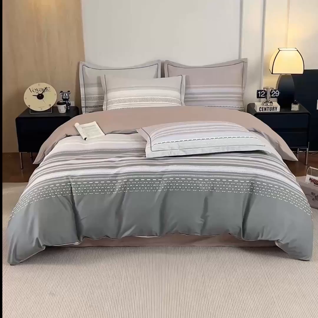 91家纺网 家纺一手货源 找家纺 沐白家居 2026新款亲肤舒适全棉印花四件套 简单生活