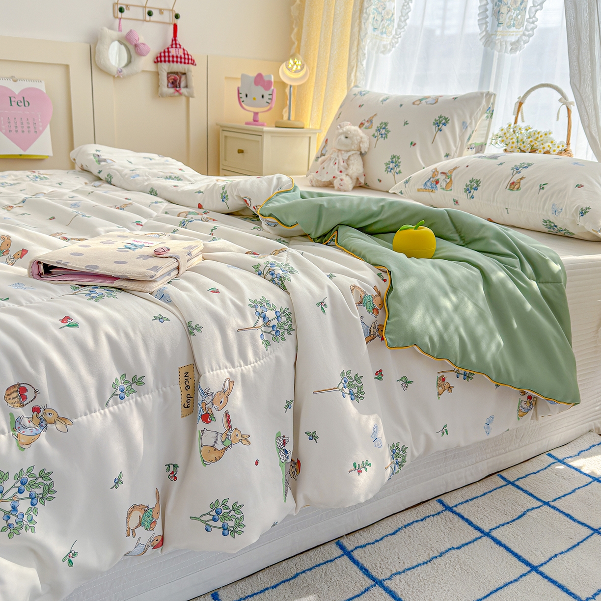 91家纺网 家纺一手货源 找家纺 弗苓家纺 2026新款A类水洗皱皱纱夏被夏凉被空调被 米乐兔