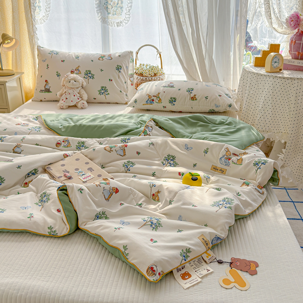 91家纺网 家纺一手货源 找家纺 弗苓家纺 2026新款A类水洗皱皱纱夏被夏凉被空调被 米乐兔