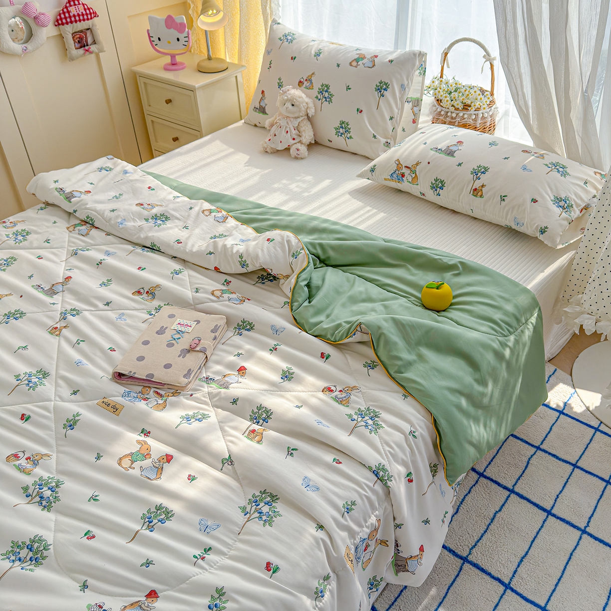 91家纺网 家纺一手货源 找家纺 弗苓家纺 2026新款A类水洗皱皱纱夏被夏凉被空调被 米乐兔