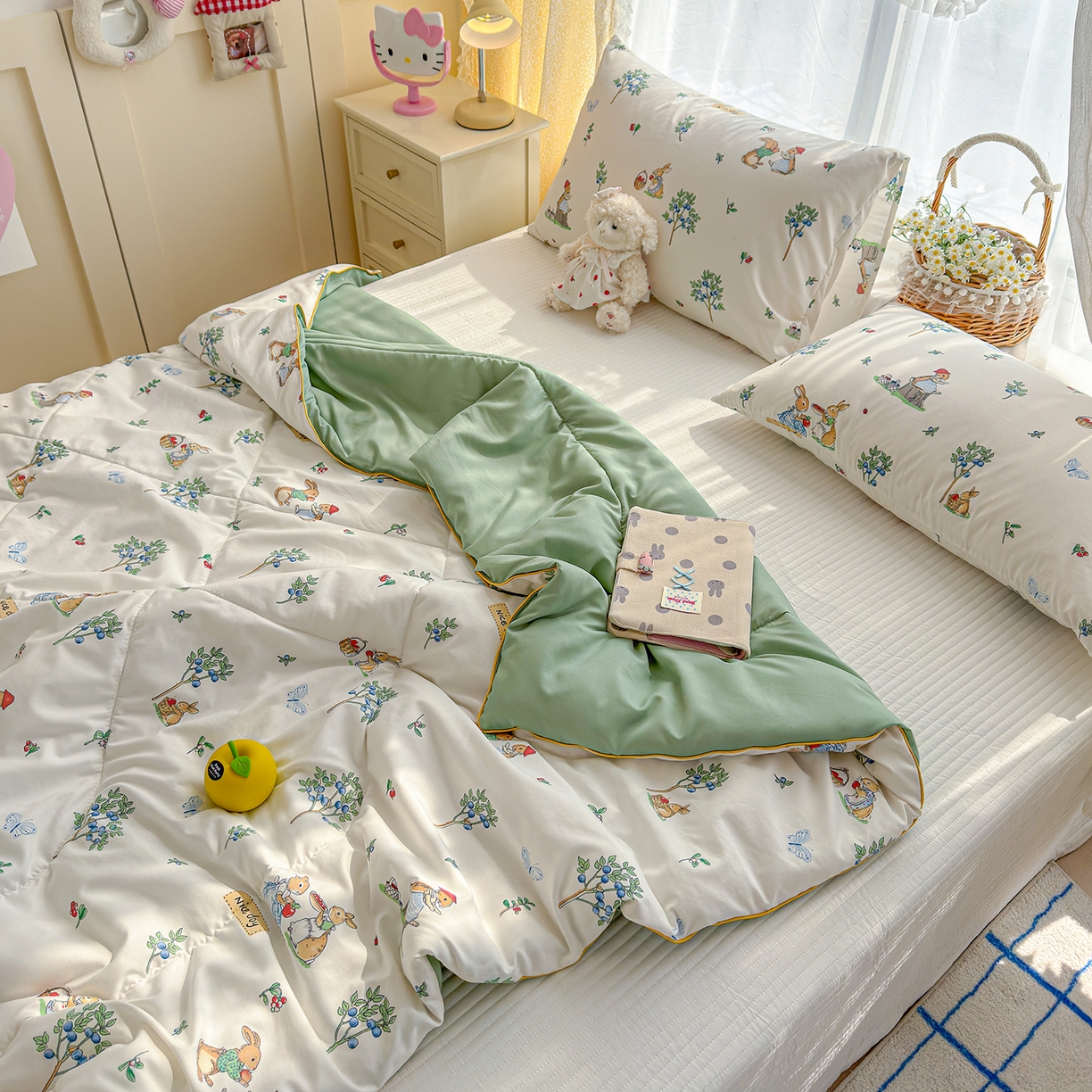 91家纺网 家纺一手货源 找家纺 弗苓家纺 2026新款A类水洗皱皱纱夏被夏凉被空调被 米乐兔