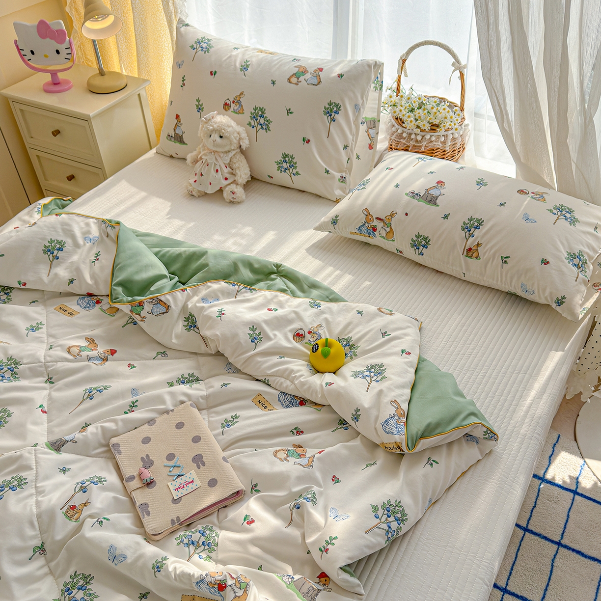 91家纺网 家纺一手货源 找家纺 弗苓家纺 2026新款A类水洗皱皱纱夏被夏凉被空调被 米乐兔