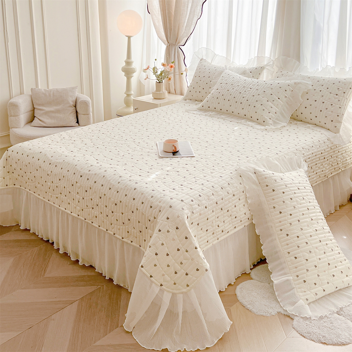 91家纺网 家纺一手货源 找家纺 宜凡家纺 2026新款全棉印花雪纺夹棉床盖四件套 绘梦