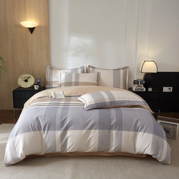 91家纺网 家纺一手货源 找家纺 沐白家居 2026新款亲肤舒适全棉印花四件套 莱卡-咖