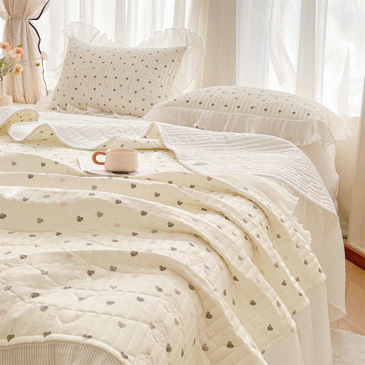 91家纺网 家纺一手货源 找家纺 宜凡家纺 2026新款全棉印花雪纺夹棉床盖四件套 绘梦