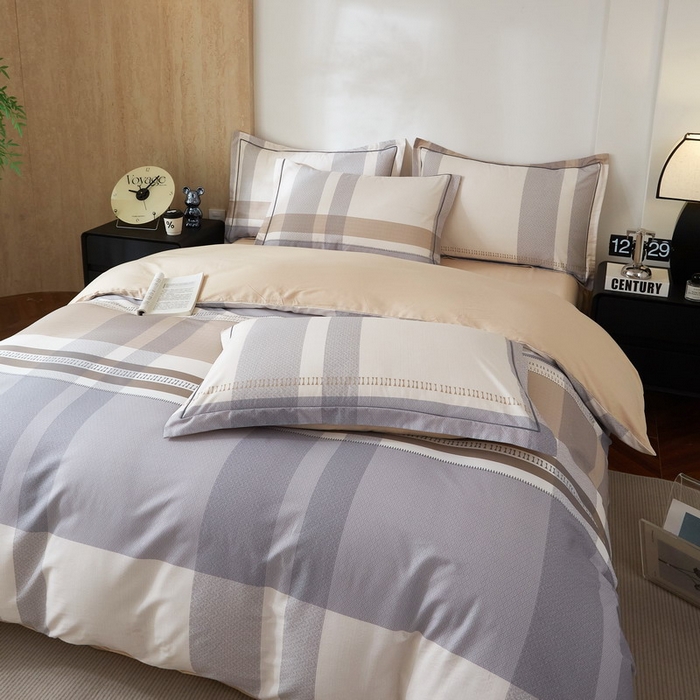 91家纺网 家纺一手货源 找家纺 沐白家居 2026新款亲肤舒适全棉印花四件套 莱卡-咖