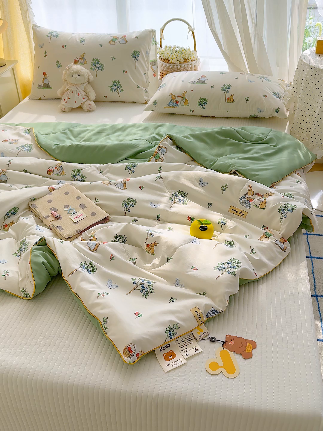 91家纺网 家纺一手货源 找家纺 弗苓家纺 2026新款A类水洗皱皱纱夏被夏凉被空调被 米乐兔