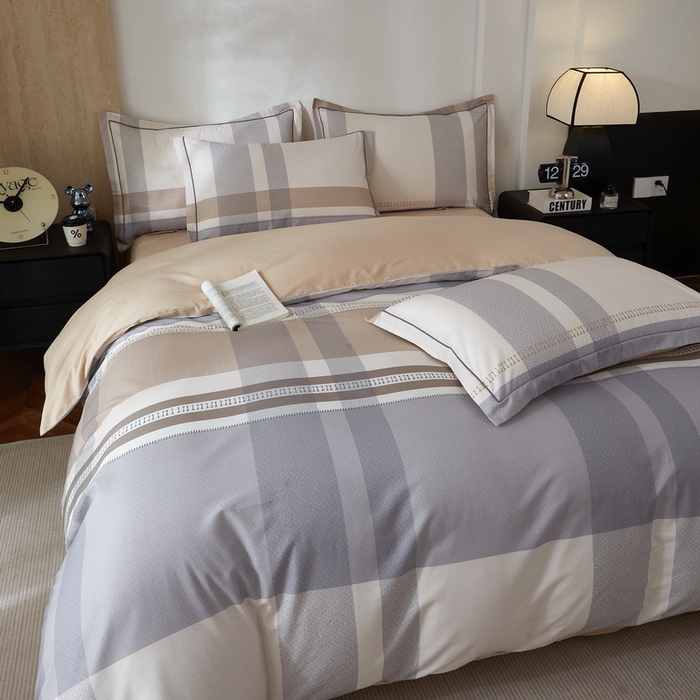 91家纺网 家纺一手货源 找家纺 沐白家居 2026新款亲肤舒适全棉印花四件套 莱卡-咖