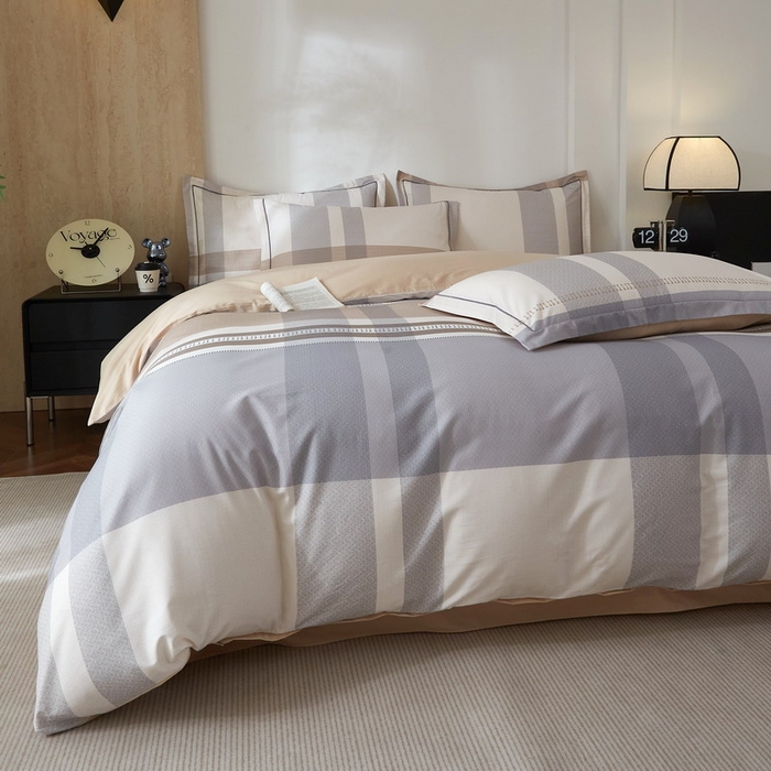 91家纺网 家纺一手货源 找家纺 沐白家居 2026新款亲肤舒适全棉印花四件套 莱卡-咖