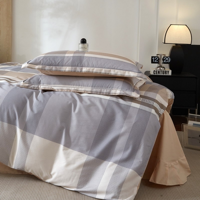 91家纺网 家纺一手货源 找家纺 沐白家居 2026新款亲肤舒适全棉印花四件套 莱卡-咖