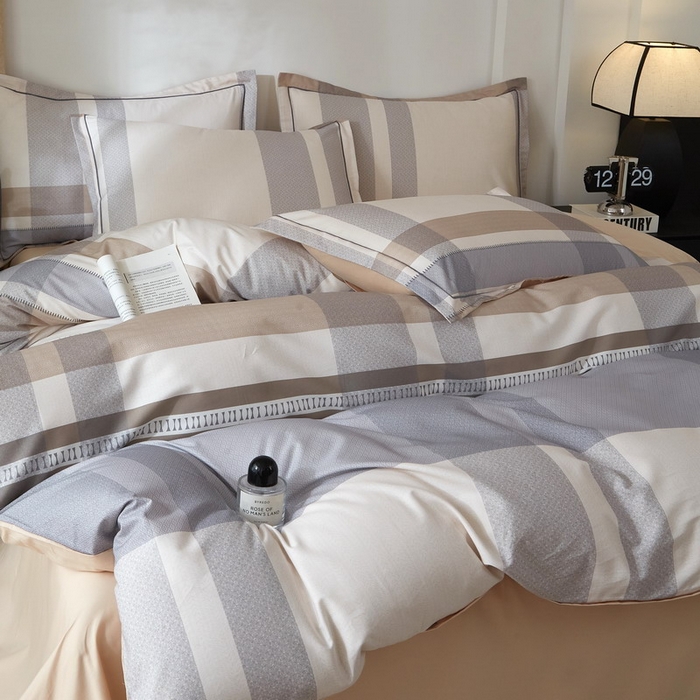 91家纺网 家纺一手货源 找家纺 沐白家居 2026新款亲肤舒适全棉印花四件套 莱卡-咖