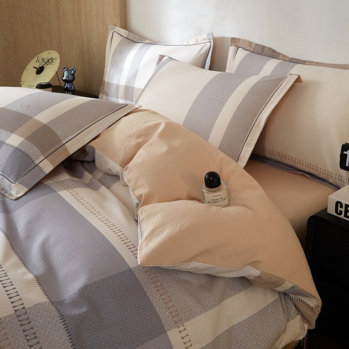 91家纺网 家纺一手货源 找家纺 沐白家居 2026新款亲肤舒适全棉印花四件套 莱卡-咖