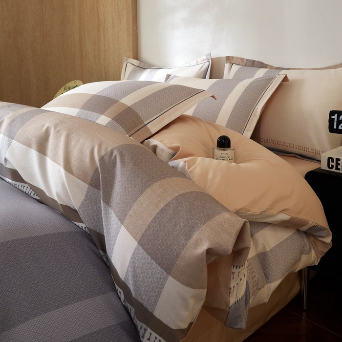 91家纺网 家纺一手货源 找家纺 沐白家居 2026新款亲肤舒适全棉印花四件套 莱卡-咖