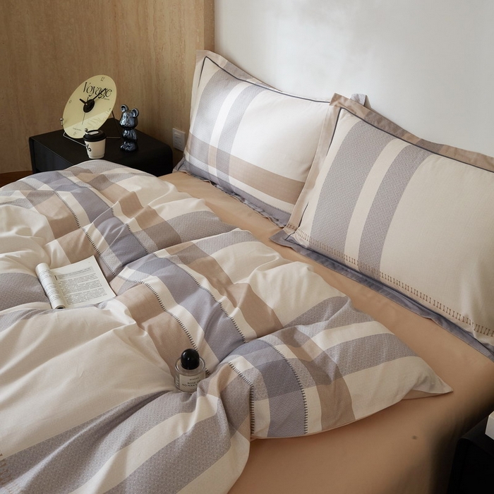 91家纺网 家纺一手货源 找家纺 沐白家居 2026新款亲肤舒适全棉印花四件套 莱卡-咖