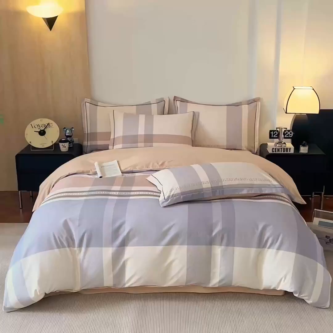 91家纺网 家纺一手货源 找家纺 沐白家居 2026新款亲肤舒适全棉印花四件套 莱卡-咖