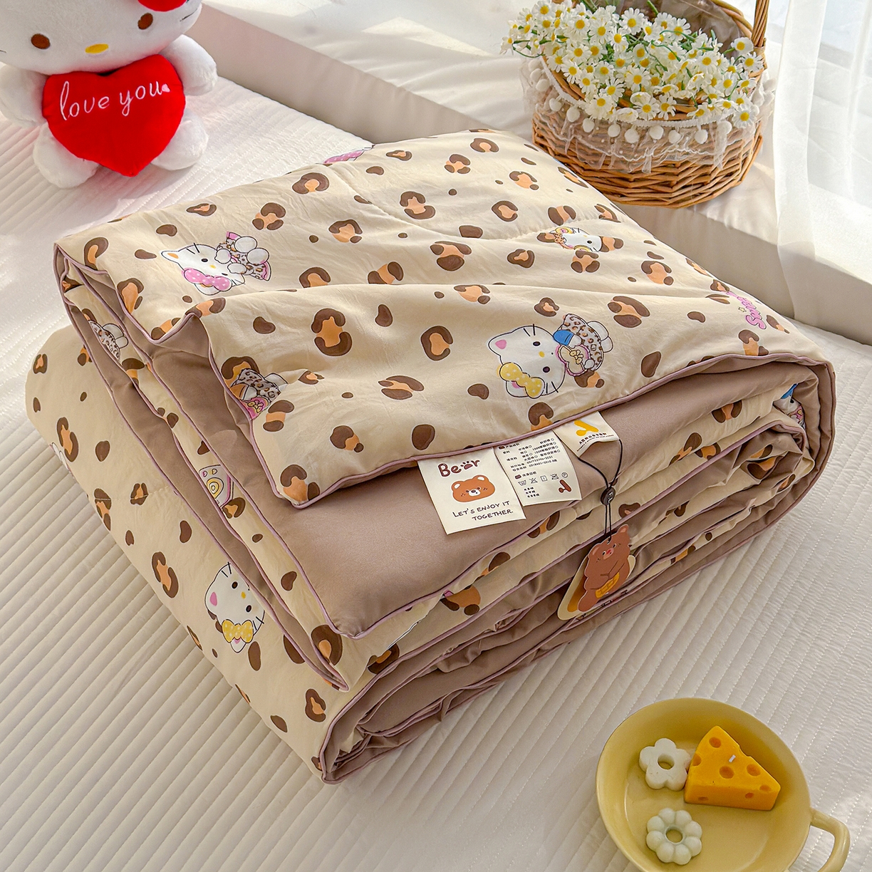 91家纺网 家纺一手货源 找家纺 弗苓家纺 2026新款A类水洗皱皱纱夏被夏凉被空调被 豹纹喵