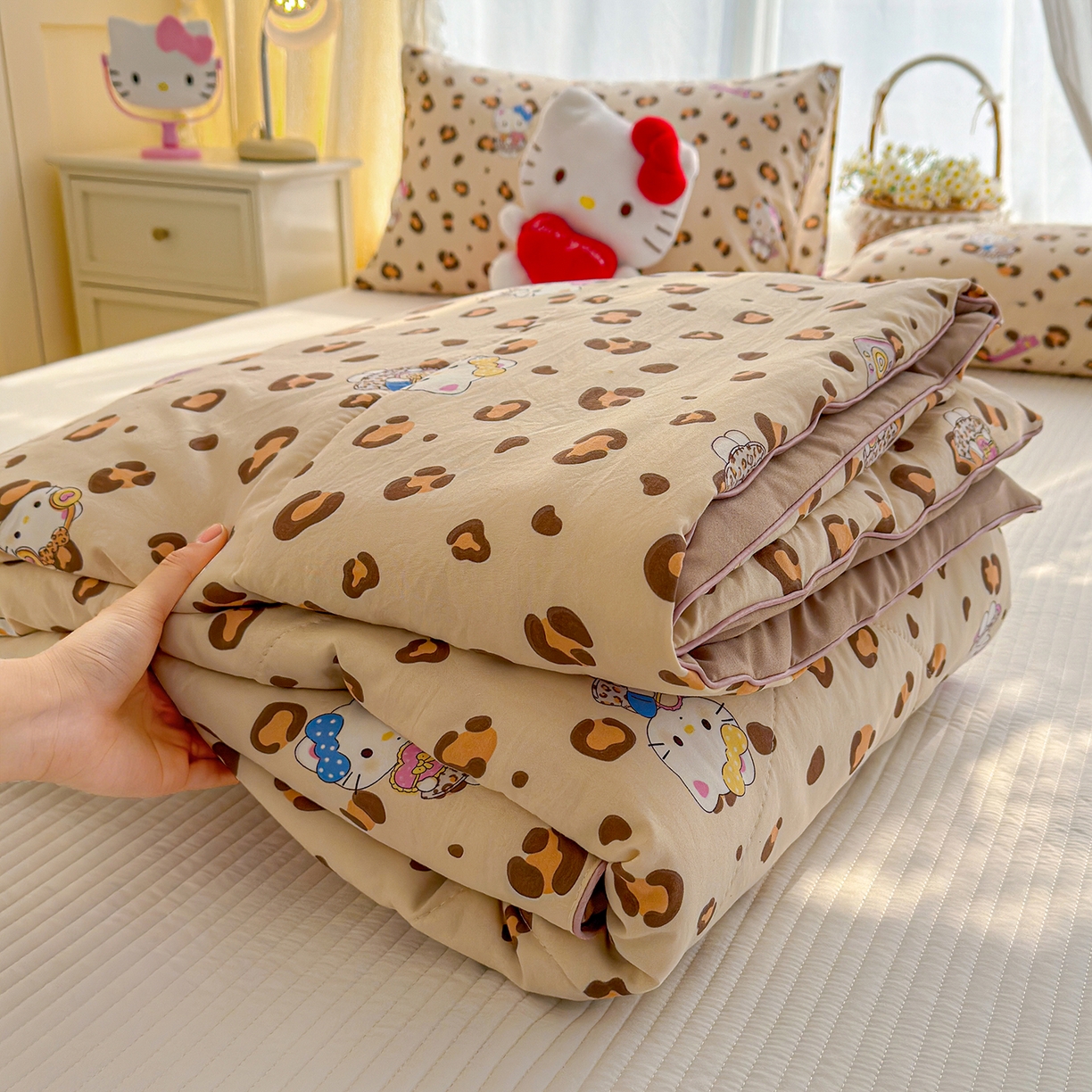 91家纺网 家纺一手货源 找家纺 弗苓家纺 2026新款A类水洗皱皱纱夏被夏凉被空调被 豹纹喵