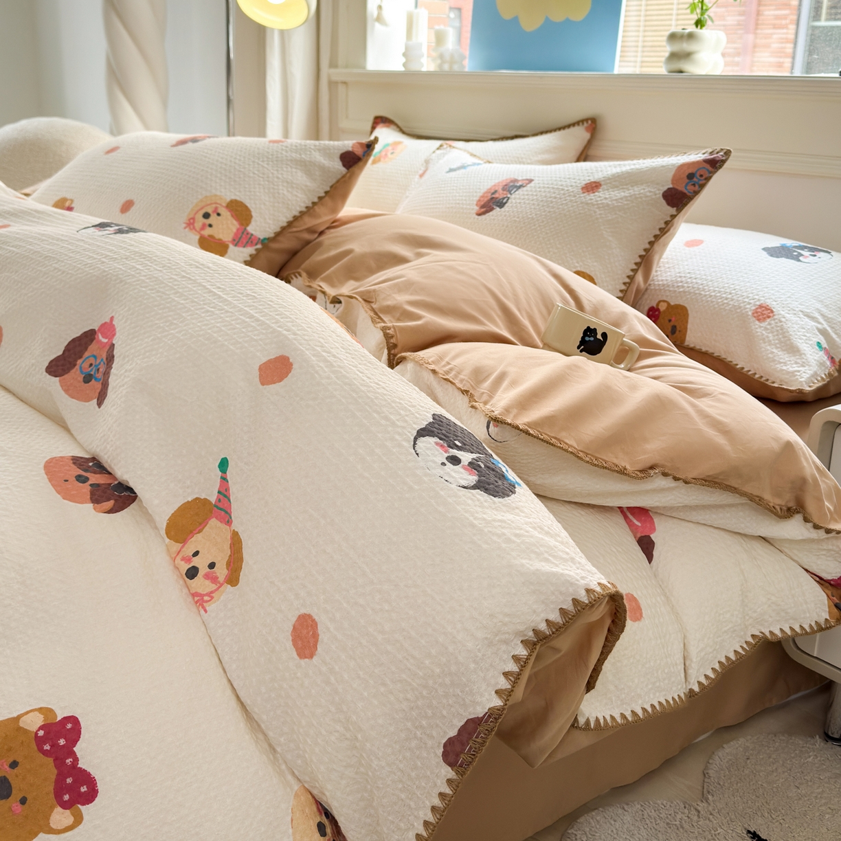 91家纺网 家纺一手货源 找家纺 （总）雯雨家纺 2026新款A类全棉华夫格提花贝壳边工艺四件套