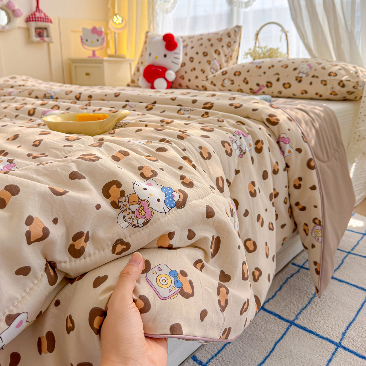 91家纺网 家纺一手货源 找家纺 弗苓家纺 2026新款A类水洗皱皱纱夏被夏凉被空调被 豹纹喵