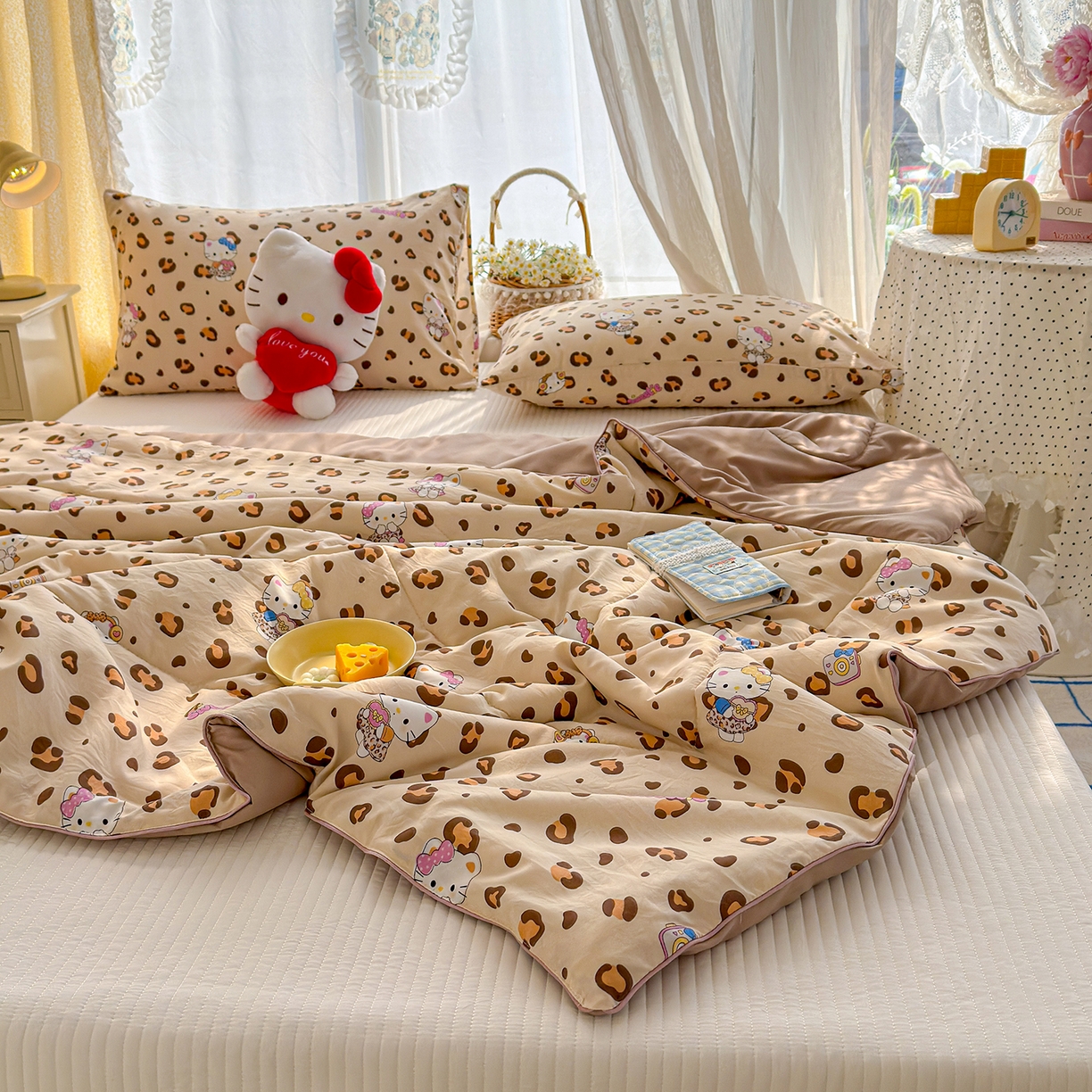 91家纺网 家纺一手货源 找家纺 弗苓家纺 2026新款A类水洗皱皱纱夏被夏凉被空调被 豹纹喵