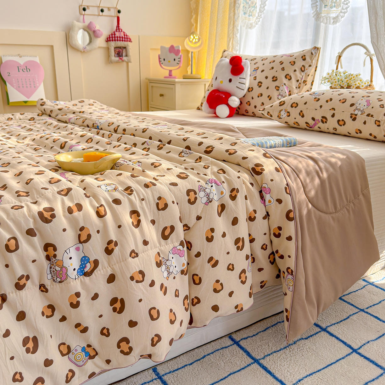 91家纺网 家纺一手货源 找家纺 弗苓家纺 2026新款A类水洗皱皱纱夏被夏凉被空调被 豹纹喵