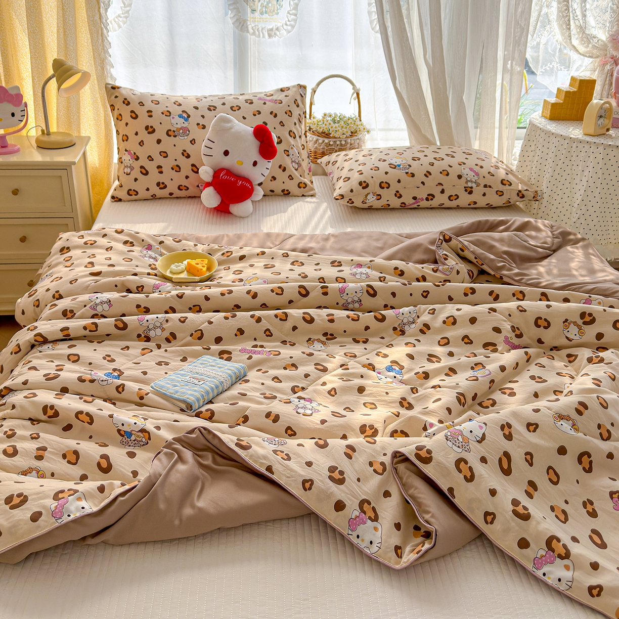 91家纺网 家纺一手货源 找家纺 弗苓家纺 2026新款A类水洗皱皱纱夏被夏凉被空调被 豹纹喵