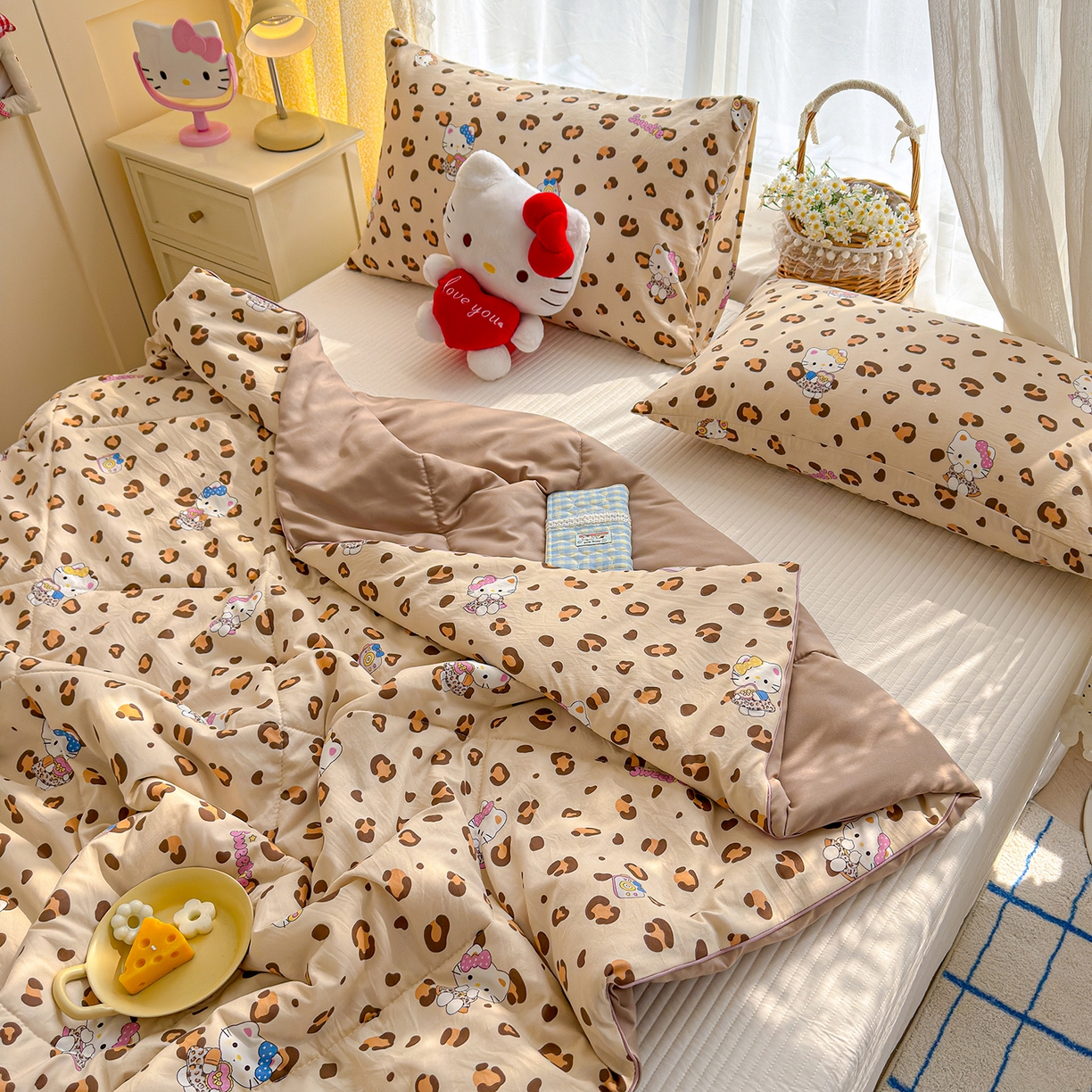 91家纺网 家纺一手货源 找家纺 弗苓家纺 2026新款A类水洗皱皱纱夏被夏凉被空调被 豹纹喵