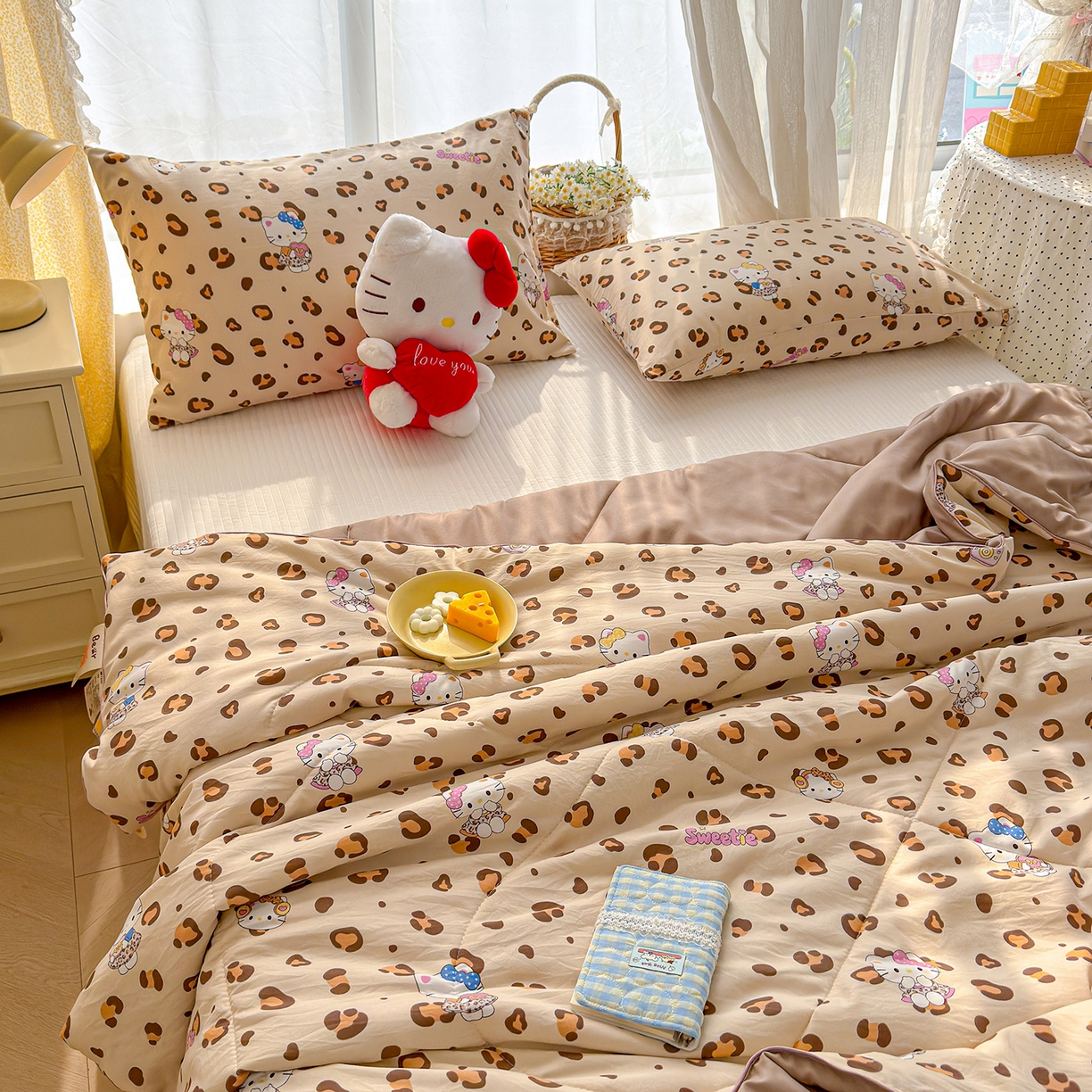 91家纺网 家纺一手货源 找家纺 弗苓家纺 2026新款A类水洗皱皱纱夏被夏凉被空调被 豹纹喵