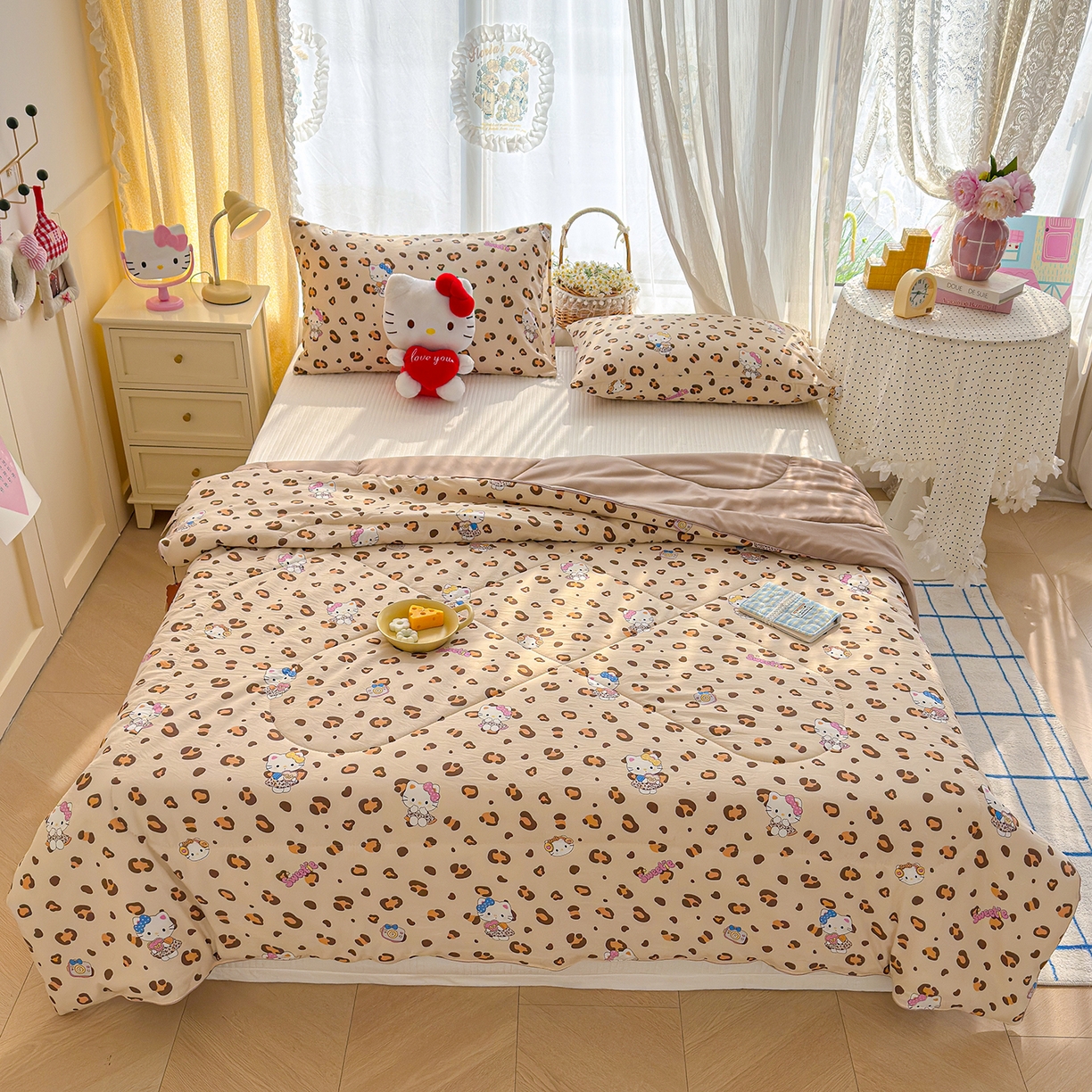 91家纺网 家纺一手货源 找家纺 弗苓家纺 2026新款A类水洗皱皱纱夏被夏凉被空调被 豹纹喵