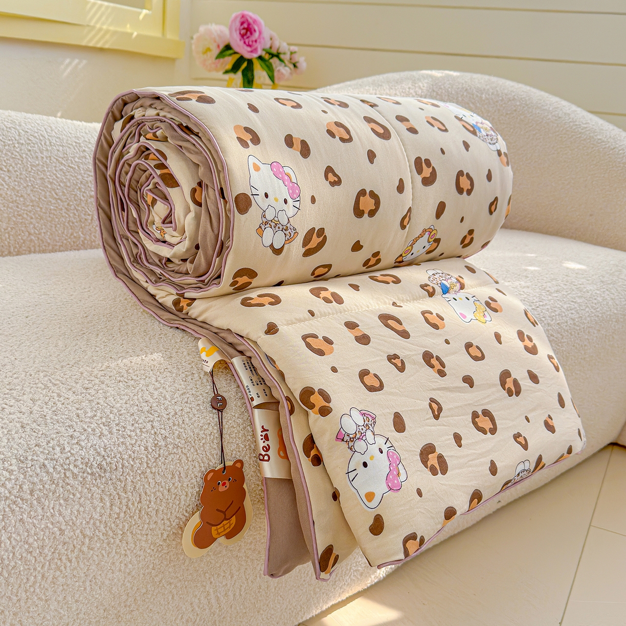 91家纺网 家纺一手货源 找家纺 弗苓家纺 2026新款A类水洗皱皱纱夏被夏凉被空调被 豹纹喵