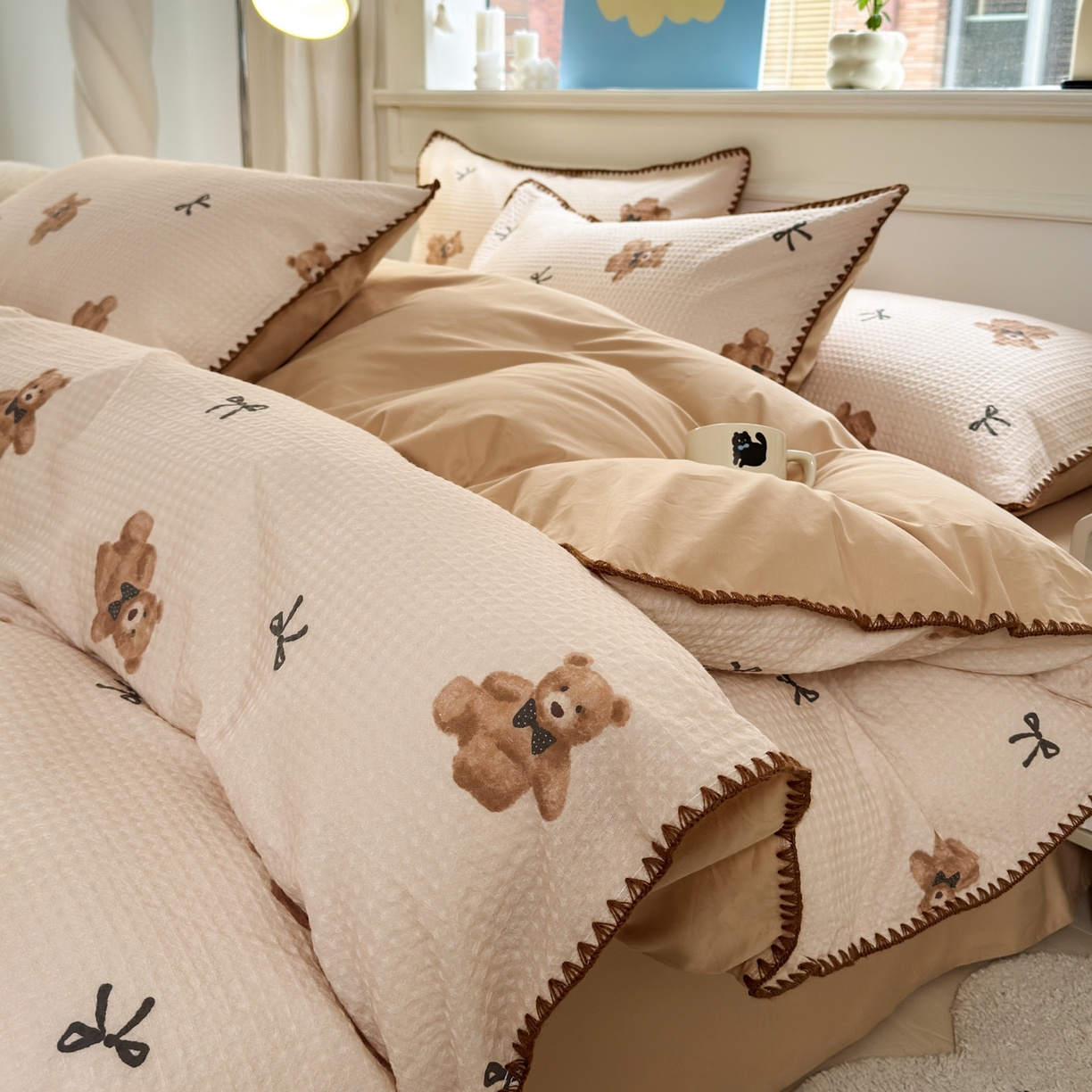 91家纺网 家纺一手货源 找家纺 （总）雯雨家纺 2026新款A类全棉华夫格提花贝壳边工艺四件套