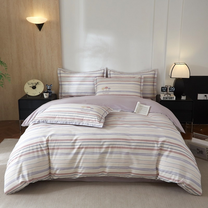 91家纺网 家纺一手货源 找家纺 沐白家居 2026新款亲肤舒适全棉印花四件套 蘑菇屋-紫