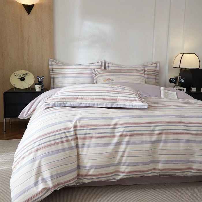 91家纺网 家纺一手货源 找家纺 沐白家居 2026新款亲肤舒适全棉印花四件套 蘑菇屋-紫