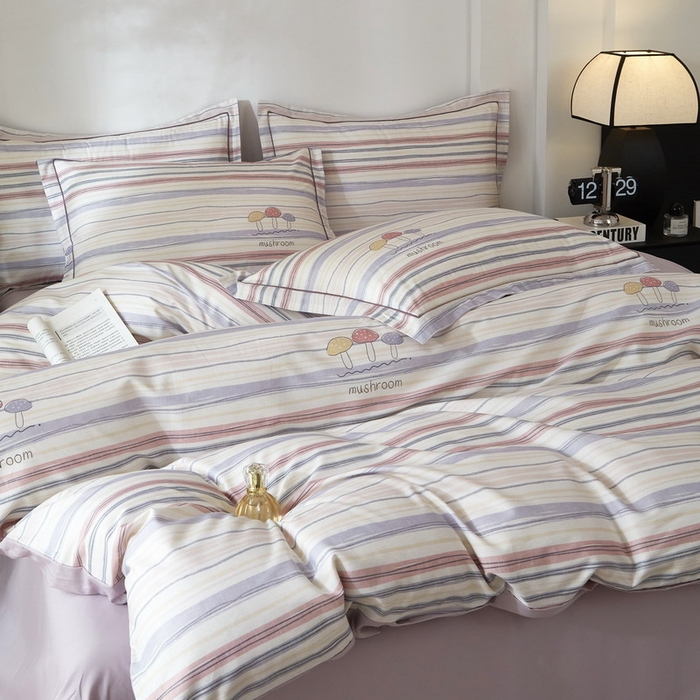 91家纺网 家纺一手货源 找家纺 沐白家居 2026新款亲肤舒适全棉印花四件套 蘑菇屋-紫