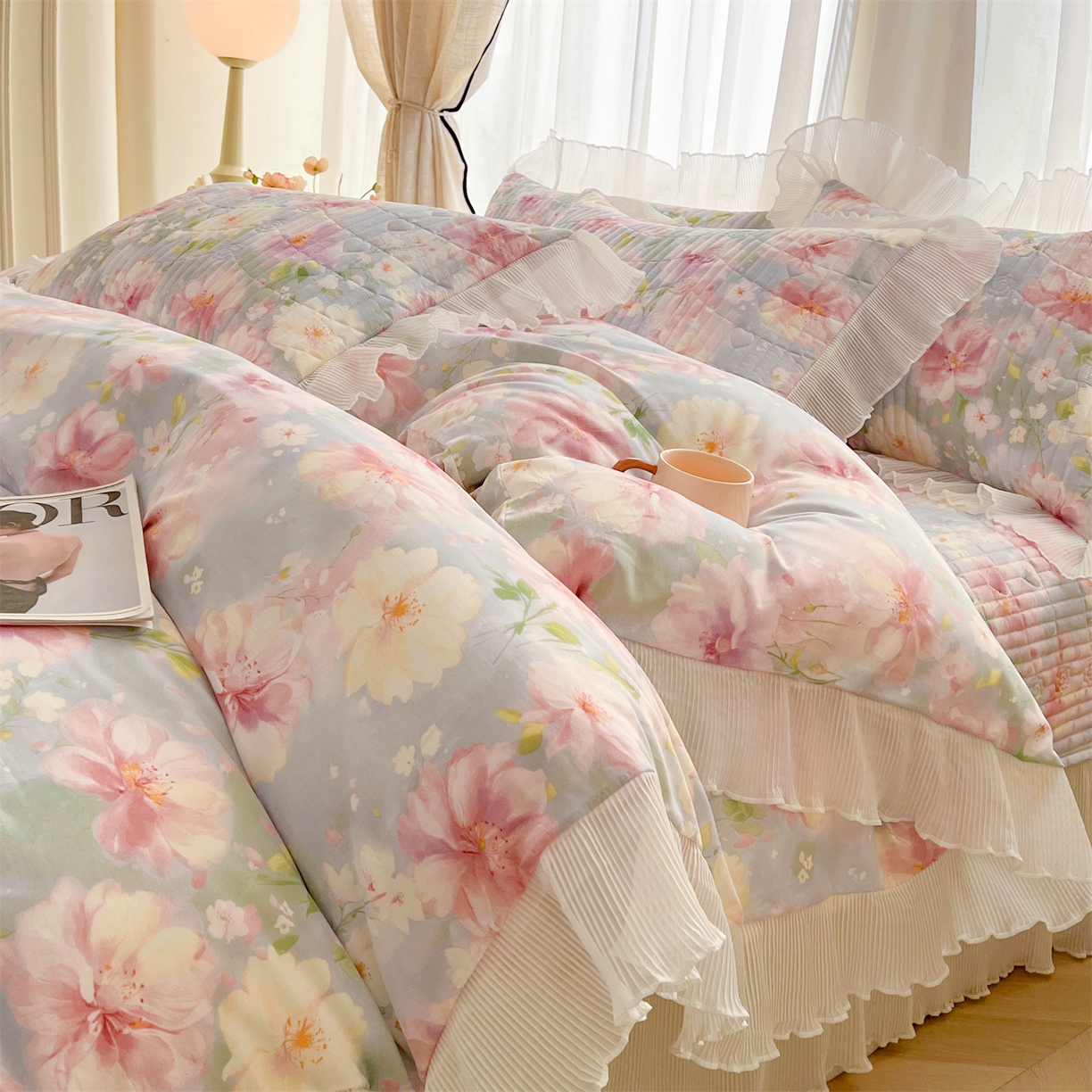 91家纺网 家纺一手货源 找家纺 （总）宜凡家纺 2026新款全棉印花雪纺夹棉床盖三件套