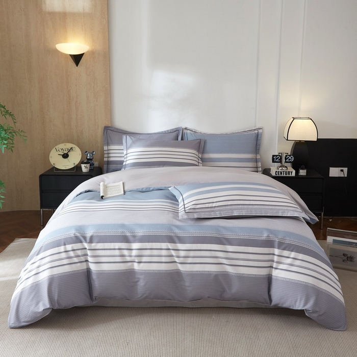 91家纺网 家纺一手货源 找家纺 沐白家居 2026新款亲肤舒适全棉印花四件套 暮光-蓝