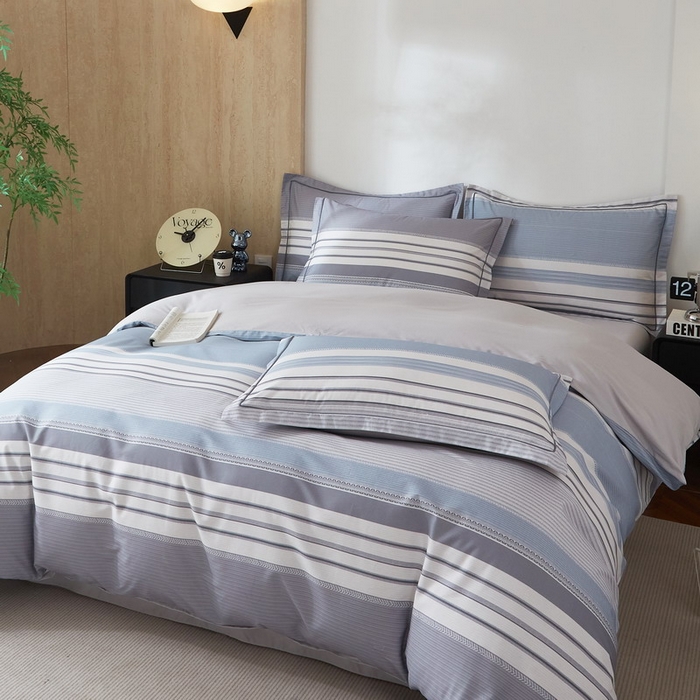 91家纺网 家纺一手货源 找家纺 沐白家居 2026新款亲肤舒适全棉印花四件套 暮光-蓝