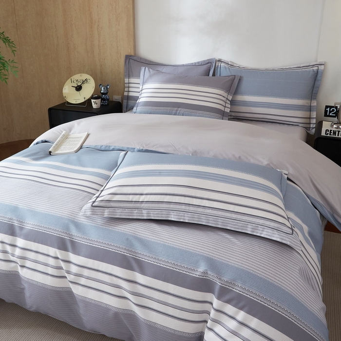 91家纺网 家纺一手货源 找家纺 沐白家居 2026新款亲肤舒适全棉印花四件套 暮光-蓝