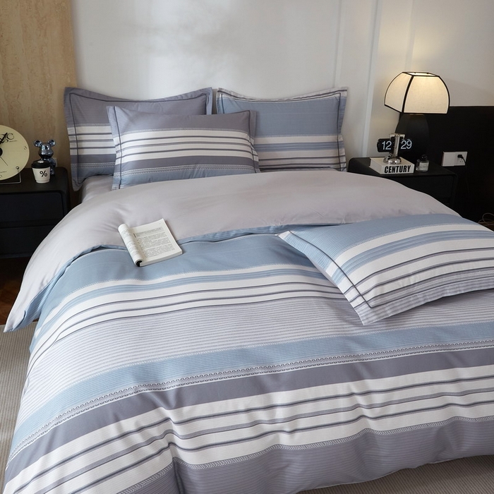 91家纺网 家纺一手货源 找家纺 沐白家居 2026新款亲肤舒适全棉印花四件套 暮光-蓝